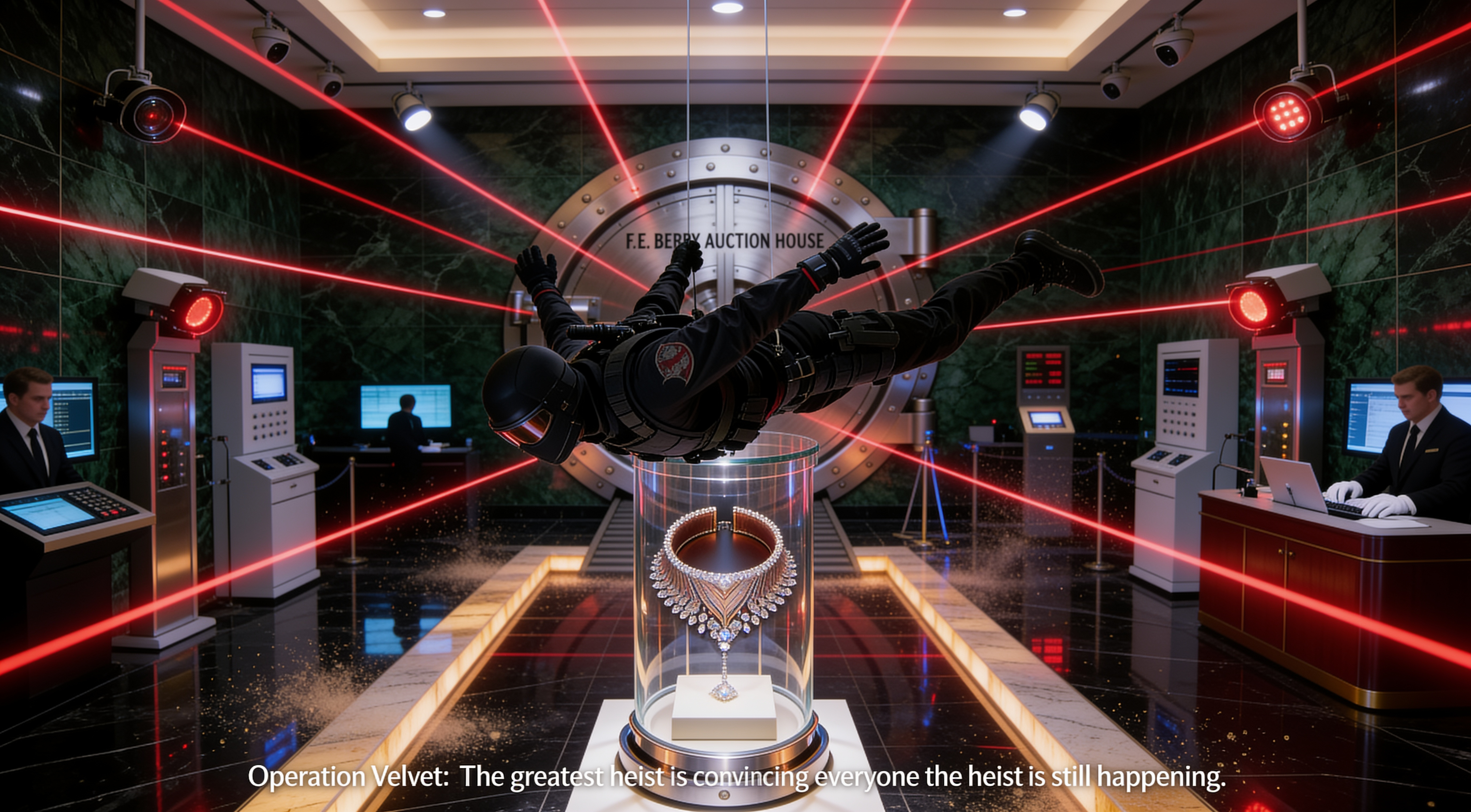 A precisely coordinated security system surrounding a museum object